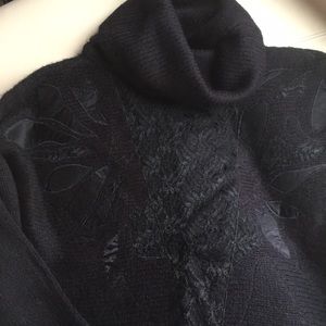Black Lace and Satin Appliqué Sweater S